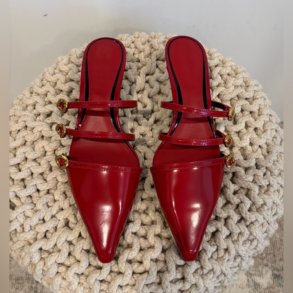 Red Leather Pointed-Toe Strappy Mule Heels — Women - Picture 2 of 6